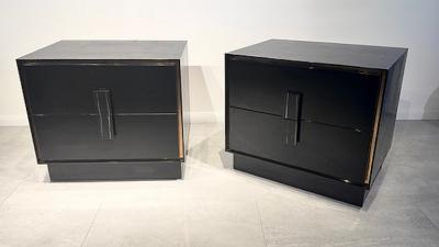 Pair of Italian Modern Black Lacquer Faux Crocodile Relief Night Tables