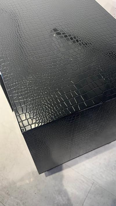 Pair of Italian Modern Black Lacquer Faux Crocodile Relief Night Tables