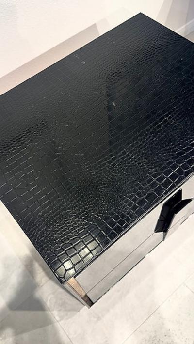 Pair of Italian Modern Black Lacquer Faux Crocodile Relief Night Tables