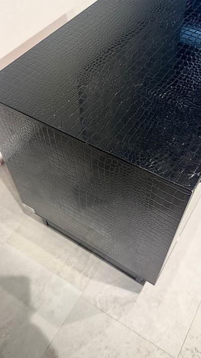 Pair of Italian Modern Black Lacquer Faux Crocodile Relief Night Tables