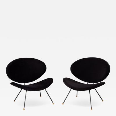 Pair of Italian Modern Black Velvet Accent Chairs