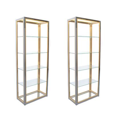 Pair of Italian Modern Brass and Chrome Etageres