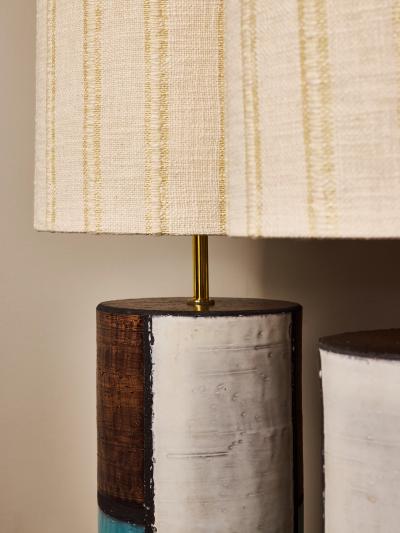 Pair of Italian Modern Ceramic Table Lamps in Turquoise White and Brown Glaze