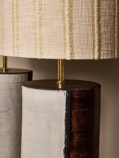 Pair of Italian Modern Ceramic Table Lamps in Turquoise White and Brown Glaze