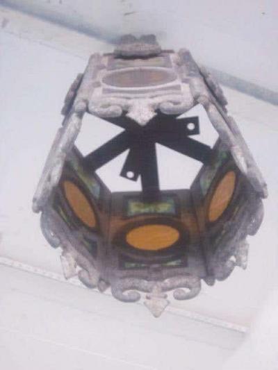 Pair of Italian Modern Gothic Zinc and Stain Glass Pendants Lanterns