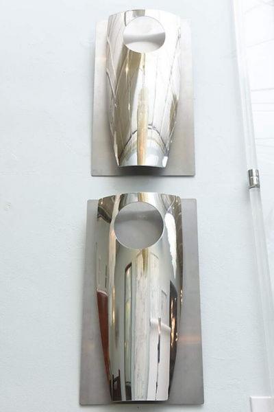 Pair of Italian Modern Polished Chrome and Stainless Steel Wall Lights Sconces