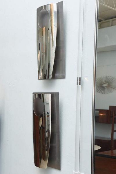 Pair of Italian Modern Polished Chrome and Stainless Steel Wall Lights Sconces