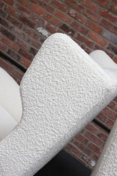 Pair of Italian Modern Tall Wingback Arm Chairs in Boucl and Walnut