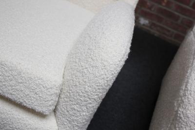 Pair of Italian Modern Tall Wingback Arm Chairs in Boucl and Walnut