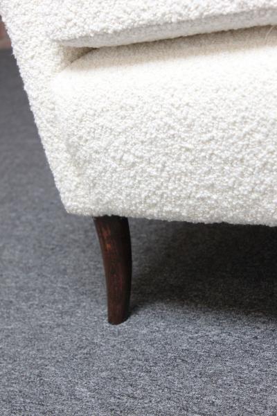 Pair of Italian Modern Tall Wingback Arm Chairs in Boucl and Walnut