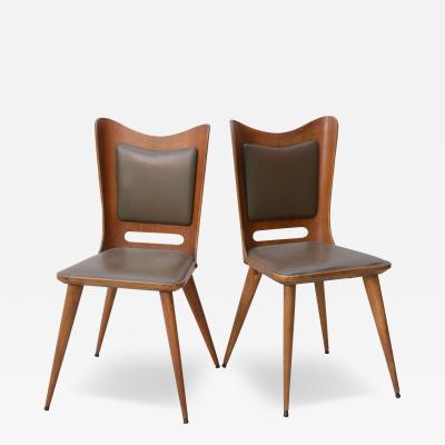 Pair of Italian Modern Walnut Side Chairs Guglielmo Ulrich