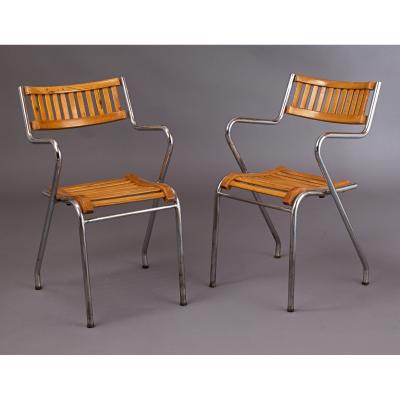 Pair of Italian Modernist Armchairs 1950s