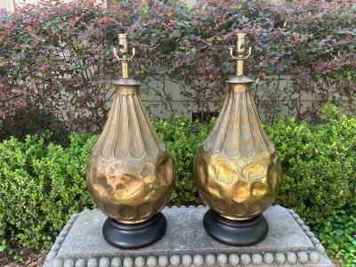 Pair of Italian Modernist Brass Lamps
