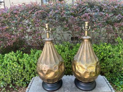 Pair of Italian Modernist Brass Lamps
