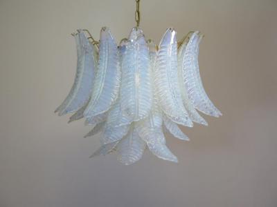 Pair of Italian Modernist Iridescent Murano Glass Chandelier 1980