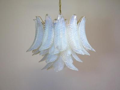 Pair of Italian Modernist Iridescent Murano Glass Chandelier 1980