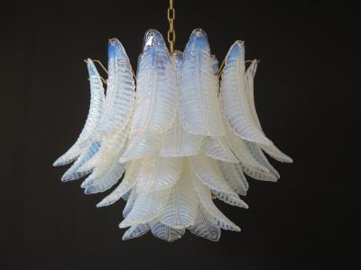 Pair of Italian Modernist Iridescent Murano Glass Chandelier 1980