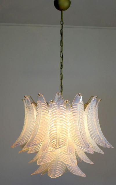 Pair of Italian Modernist Iridescent Murano Glass Chandelier 1980