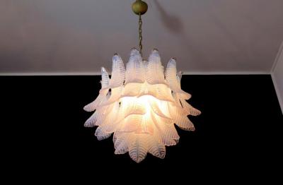 Pair of Italian Modernist Iridescent Murano Glass Chandelier 1980