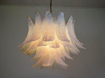 Pair of Italian Modernist Iridescent Murano Glass Chandelier 1980
