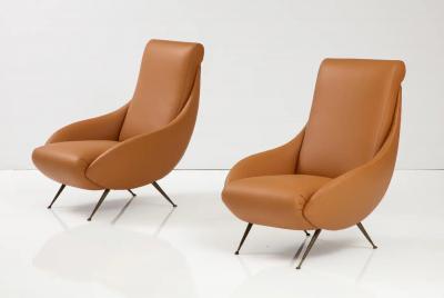 Pair of Italian Modernist Leather Lounge Slipper Chairs Italy circa 1950