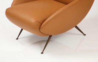 Pair of Italian Modernist Leather Lounge Slipper Chairs Italy circa 1950