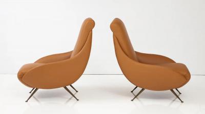 Pair of Italian Modernist Leather Lounge Slipper Chairs Italy circa 1950