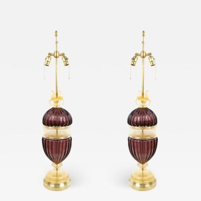 Pair of Italian Murano Amethyst Glass Table Lamps