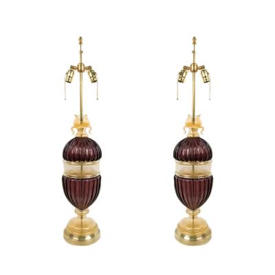 Pair of Italian Murano Amethyst Glass Table Lamps