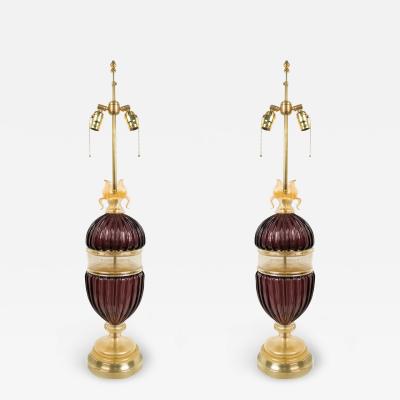 Pair of Italian Murano Amethyst Glass Table Lamps