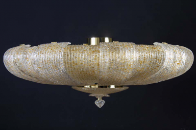 Pair of Italian Murano Glass Gold Leaves Modern Flush Mount or Ceiling Light