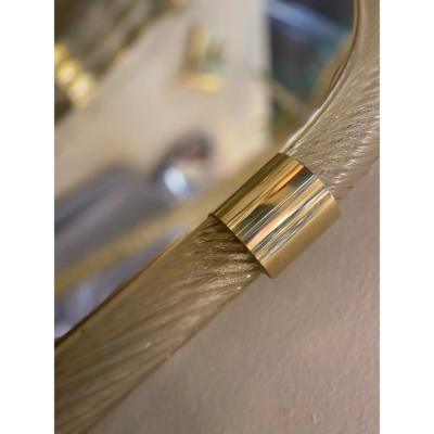 Pair of Italian Murano Glass Wall Mirrors in Gold Leaf Torciglione 