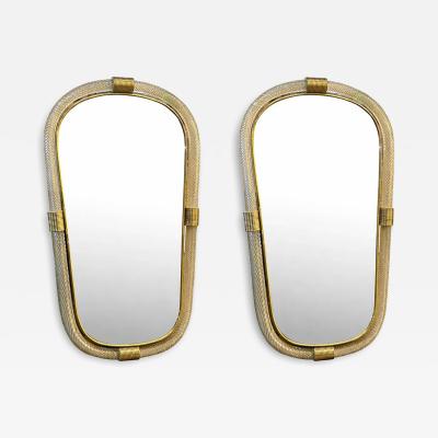 Pair of Italian Murano Glass Wall Mirrors in Gold Leaf Torciglione 