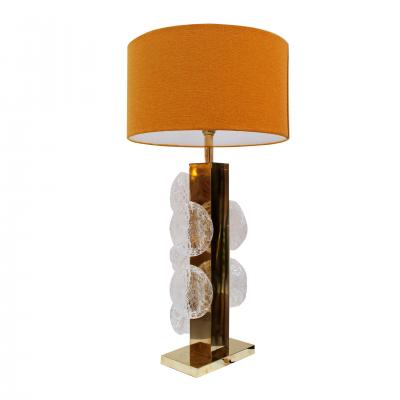 Pair of Italian Murano Glass and Brass Table Lamps Italy