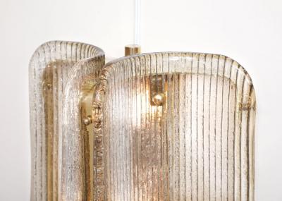 Pair of Italian Murano Glass and Brass Vertical Sconces with Clear Ribbed Glass