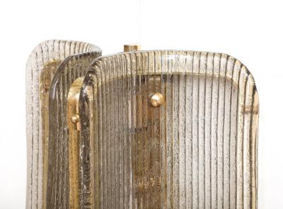 Pair of Italian Murano Glass and Brass Vertical Sconces with Clear Ribbed Glass