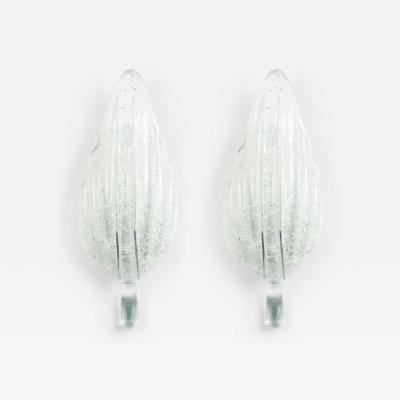 Pair of Italian Murano Silver Dusted Glass Leaf Wall Sconces