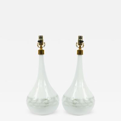 Pair of Italian Murano White Glass Table Lamps