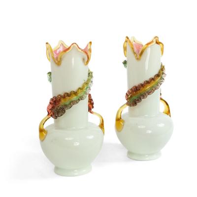 Pair of Italian Murano White and Pink Glass Vases