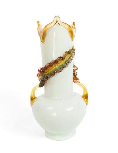 Pair of Italian Murano White and Pink Glass Vases