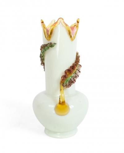 Pair of Italian Murano White and Pink Glass Vases