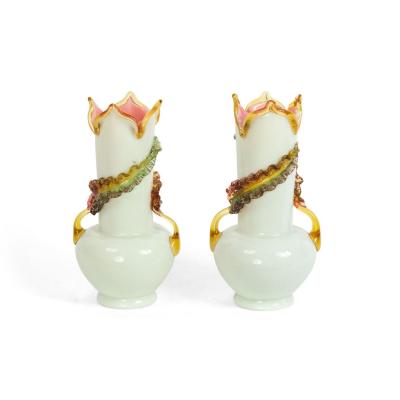Pair of Italian Murano White and Pink Glass Vases