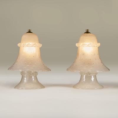 Pair of Italian Murano bullicante vintage table lamps with brass filial detail