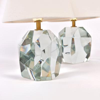 Pair of Italian Murano clear rock table lamps