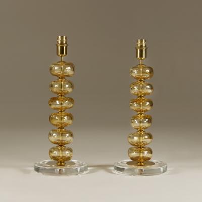 Pair of Italian Murano gold sculptured disk table lamps