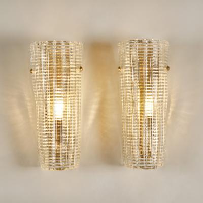 Pair of Italian Murano ribbed glass wall lights