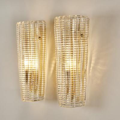 Pair of Italian Murano ribbed glass wall lights