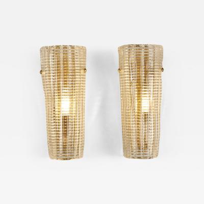 Pair of Italian Murano ribbed glass wall lights