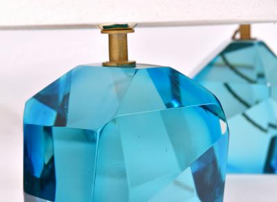 Pair of Italian Murano turquoise rock table lamps