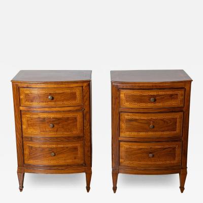 Pair of Italian Neapolitan Nightstands in Walnut and Plum Wood Inlay 19th Cent